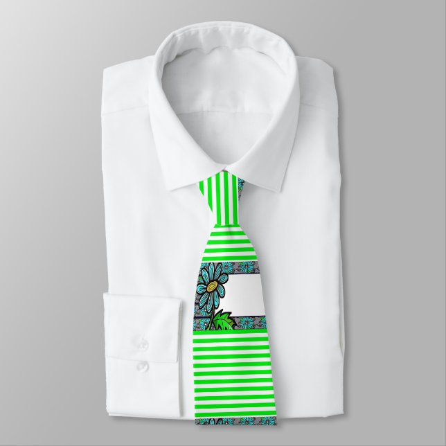 Cravate Men Designer Ties Green Stripe Floral (Attaché)