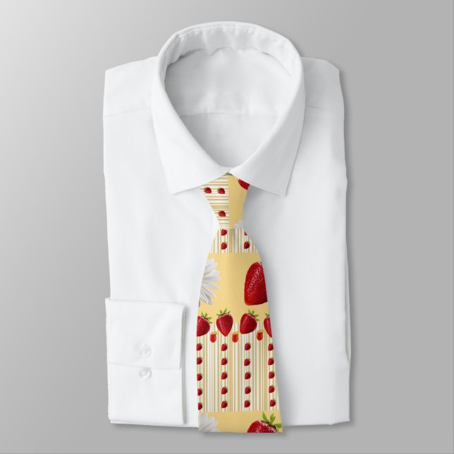Cravate Men Designer Ties Strawberry White Daisy (Attaché)