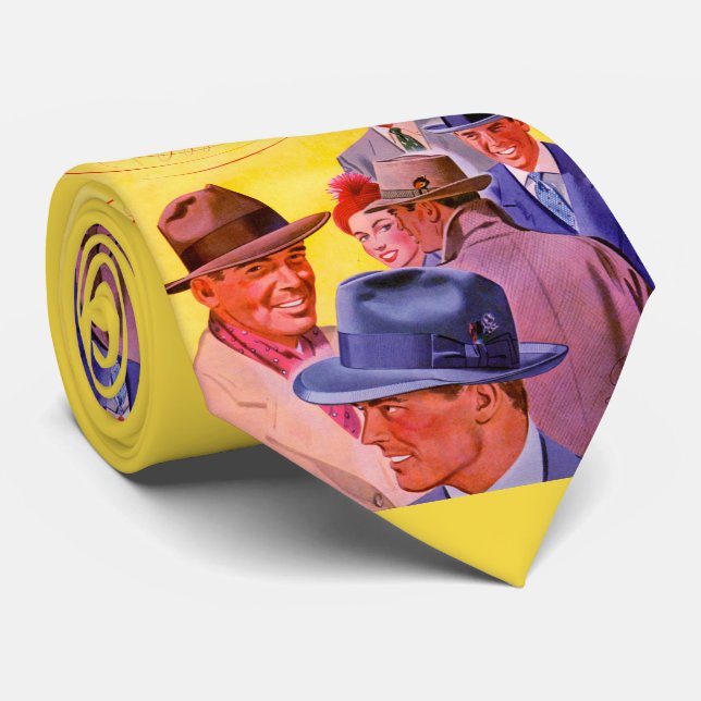 Cravate men in hats print (Roulé)