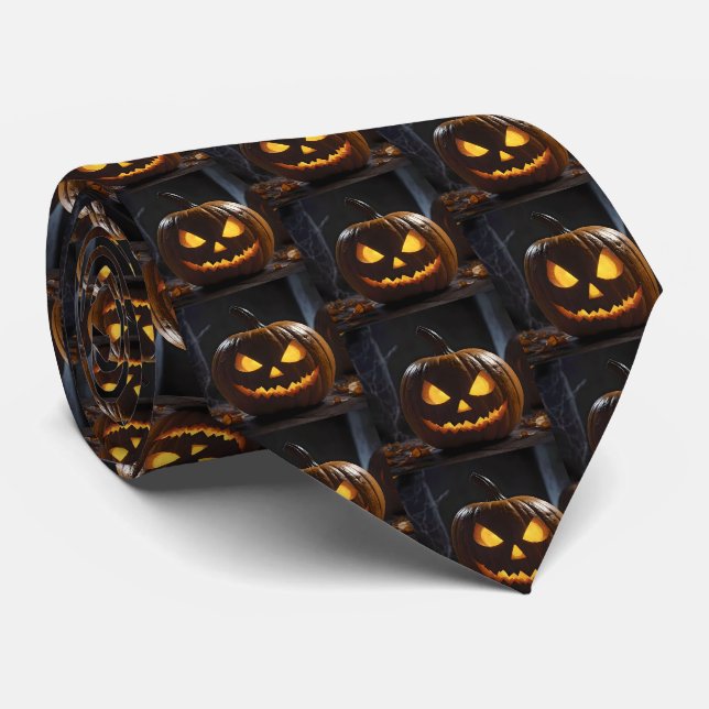 Cravate Menacer Citrouille Halloween, (Roulé)