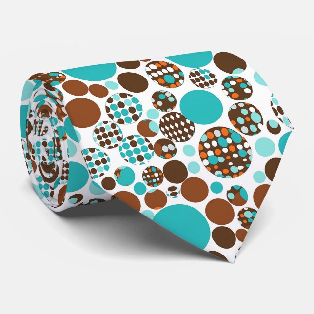 Cravate Men's Necktie Turquoise Brown Circles (Roulé)