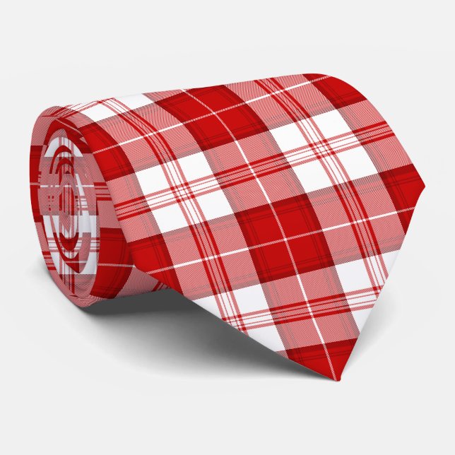 Cravate Menzies tartan rouge blanc plaid (Roulé)