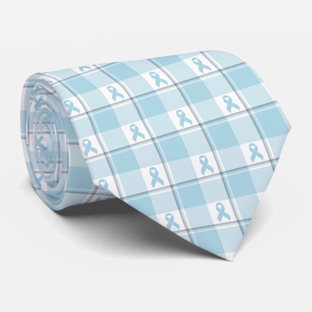 Cravate Mesothelioma Awareness Plaid Light Blue Ribbon (Roulé)