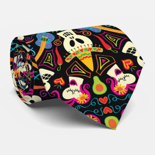 Cravate Mexican skeletons celebrating the Day of the Dead