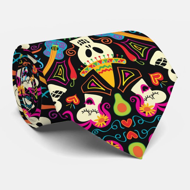 Cravate Mexican skeletons celebrating the Day of the Dead (Roulé)