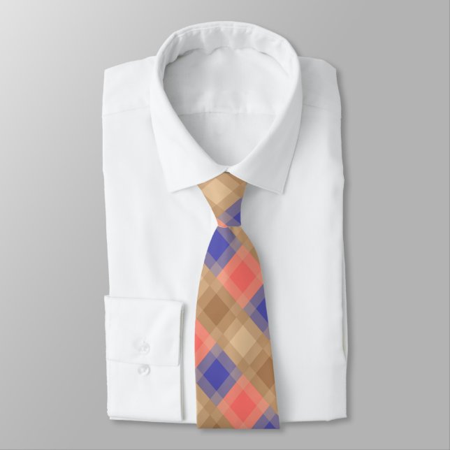 Cravate Mi-siècle méga plaid - cacao et corail (Attaché)