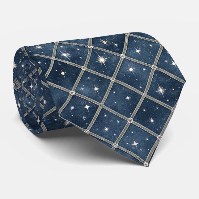 Cravate Midnight Blue Diamond Lattice - Starry Night (Roulé)