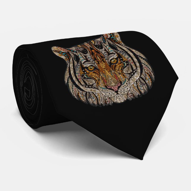 Cravate Mignon Adorable ,Tête de Tigre,Noir (Roulé)
