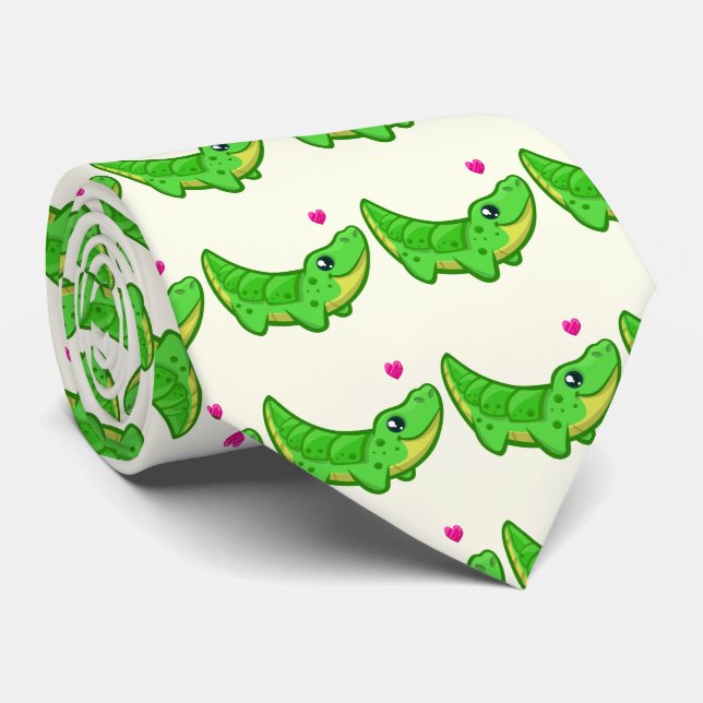 Cravate Mignon crocodile love kawaii dessin animé (Roulé)