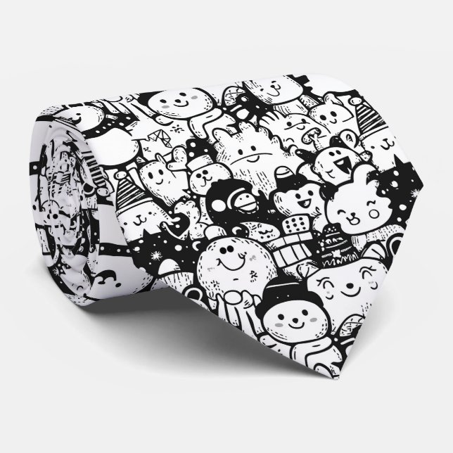 Cravate Mignon motif doodle d'animaux Kawaii (2) (Roulé)