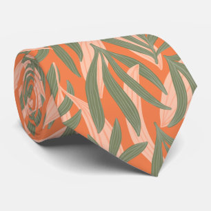 Cravate mignon peach vert feuille tropicale motif