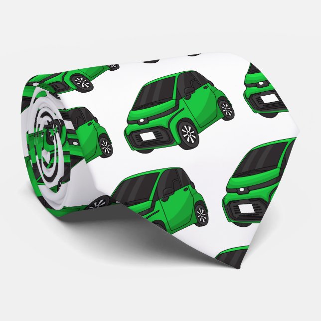 Cravate Mignonne micro-voiture verte (Roulé)