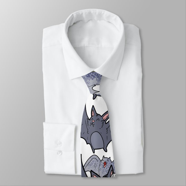Cravate Mignons chauves-souris Gris et blanc Motif moderne (Attaché)