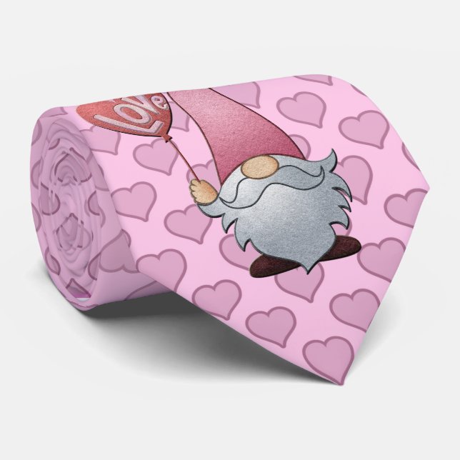 Cravate Milo Dale Pink sur Coeurs roses Gnome Necktie Homm (Roulé)