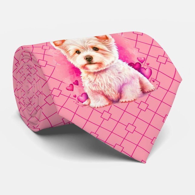 Cravate Milo Dale rose sur rose rose rose chiot amour crav (Roulé)
