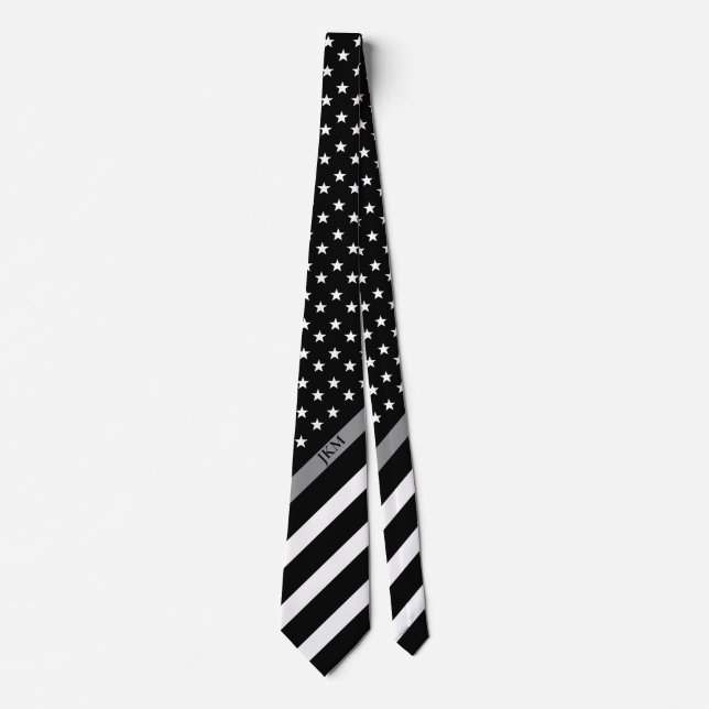 Cravate Mince Gris Line American Flag Monogramme (Devant)