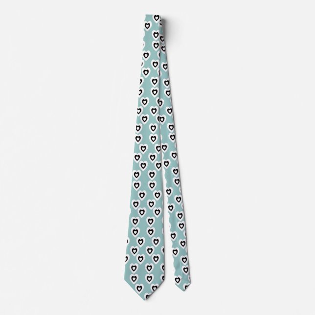 Cravate Mini cœurs motif bleu menthe clair sarcelle (Devant)