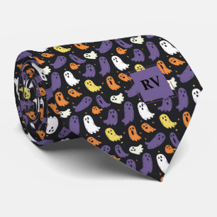 Cravate Mini-Halloween coloré Fantômes Monogramme