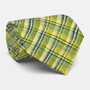 Cravate Mini Madras Plaid Sage et Jaune à deux côtés