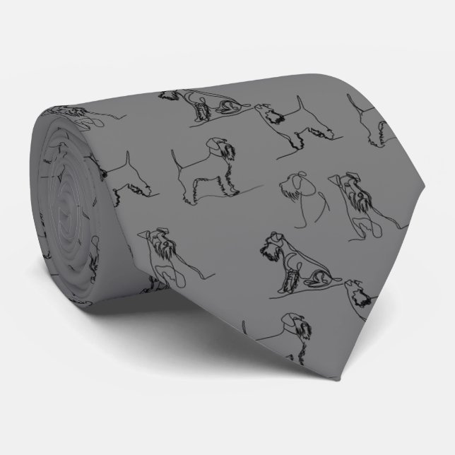 Cravate Miniature Schnauzer Line Art Motif 001 Grey (Roulé)