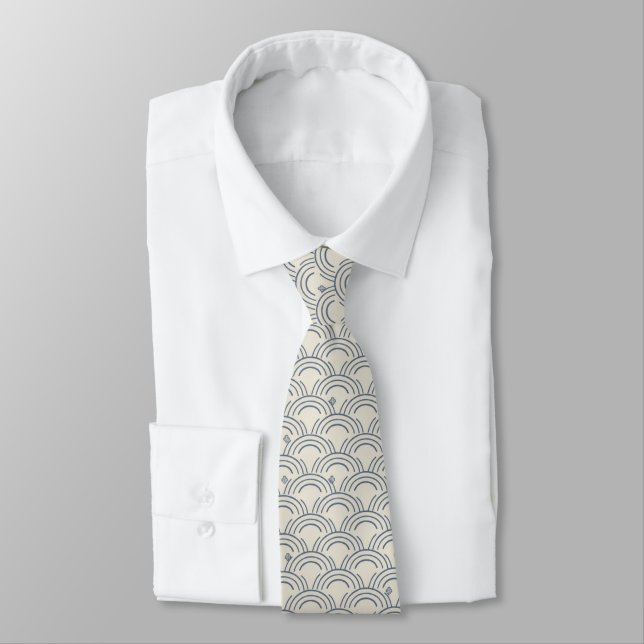 Cravate Minimal Japanese Pattern Necktie – Seigaiha Design (Attaché)