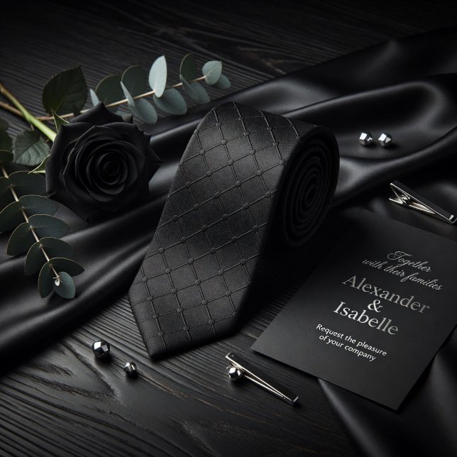 Cravate Minimalist Black Geometric Grid Dotted Texture (Créateur téléchargé)