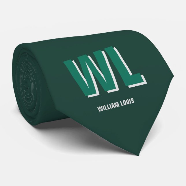 Cravate Minimalist Emerald Green Personalized Monogram  (Roulé)