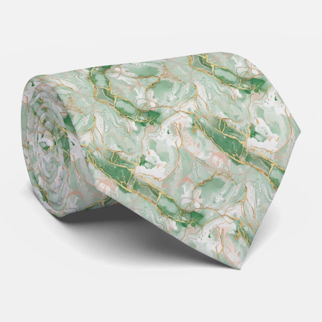 Cravate Mint Green Marble & Gold (Roulé)