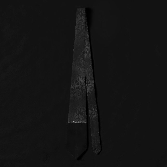 Cravate Minuit Onyx Romance | Black Satiny Grunge Damask (Créateur téléchargé)