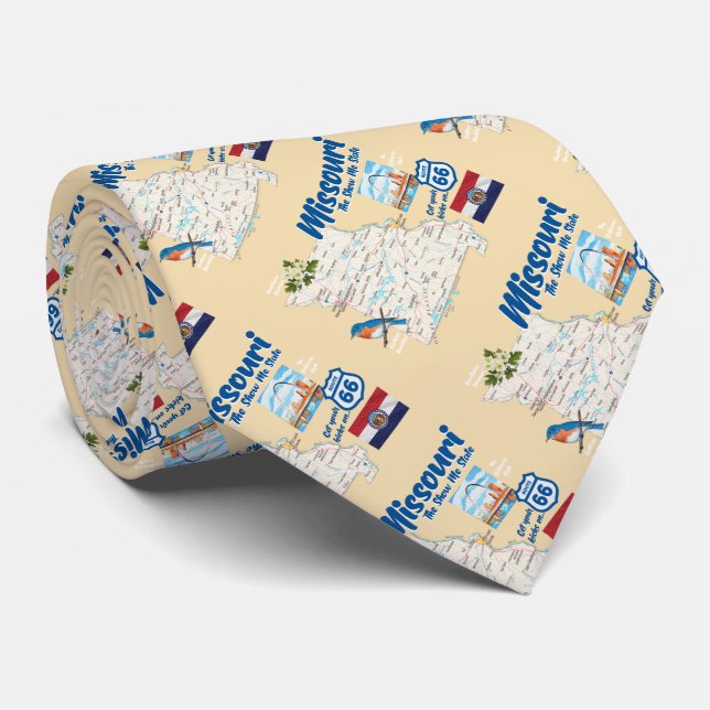 Cravate Missouri MO The Show Me State Map Arch Route 66 (Roulé)