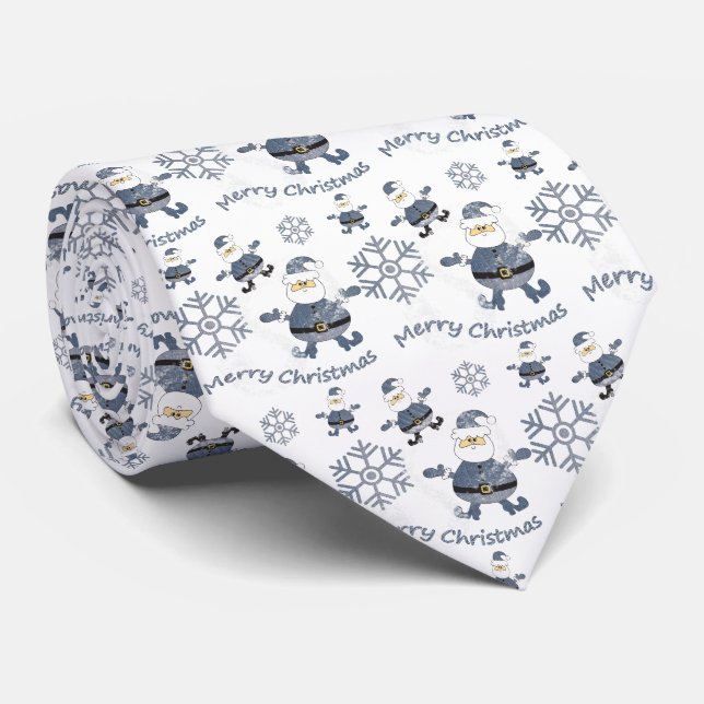 Cravate Mode en Denim Noël Motif Santa (Roulé)