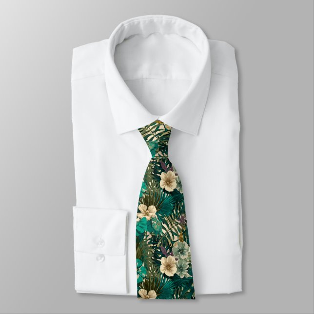 Cravate Mode masculine colorée fleur tropicale (Attaché)