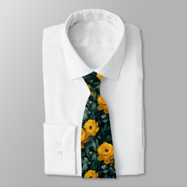 Cravate Mode masculine élégante renoncule florale (Attaché)