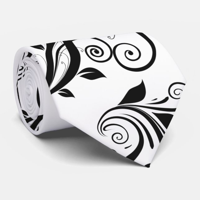 Cravate Modèle Damask, Damask français, noir et blanc (Roulé)