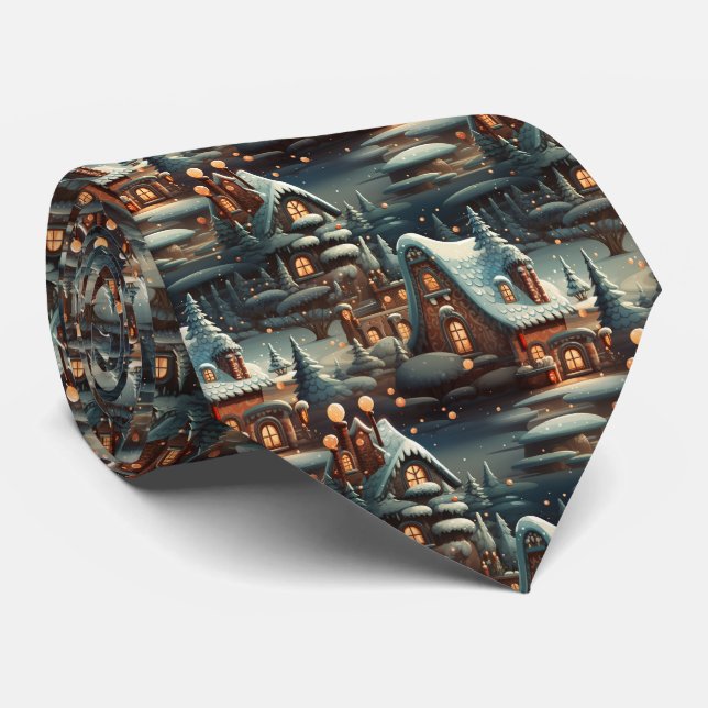 Cravate Modèle de maison en pain d'épice marron et bleu ex (Roulé)