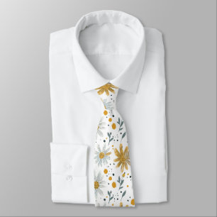 Cravate Modèle floral blanc et jaune