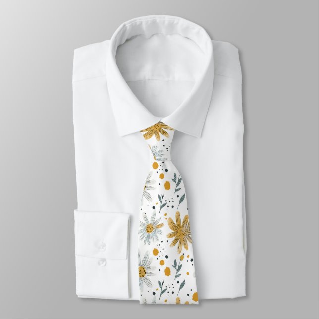 Cravate Modèle floral blanc et jaune (Attaché)