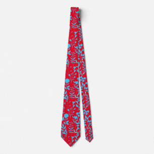 Cravate Modèle floral bleu.ST01 BG rouge