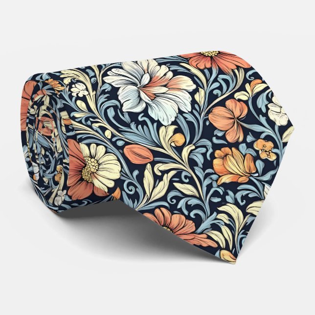 Cravate Modèle floral de style William Morris à feuilles d (Roulé)