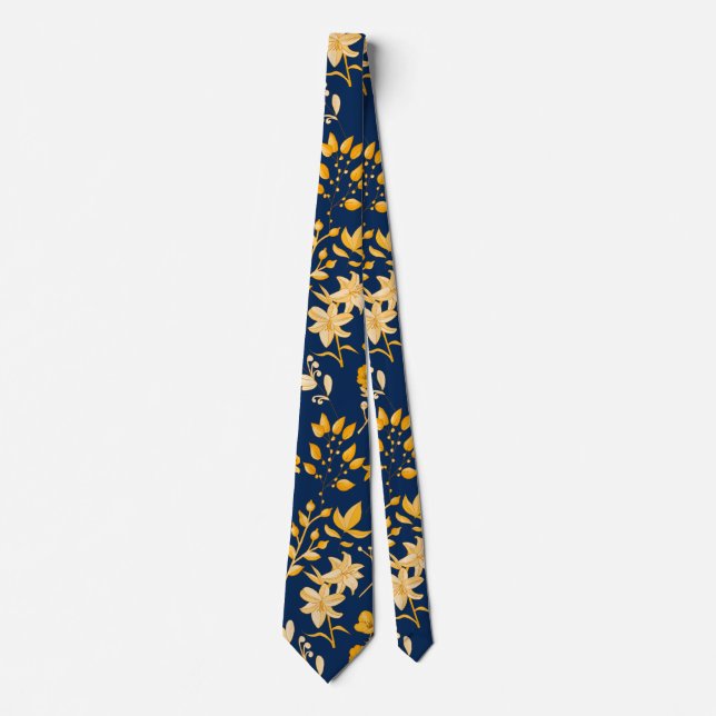 Cravate Modèle Floral d'or pour l'automne.2 DBlue BG (Devant)