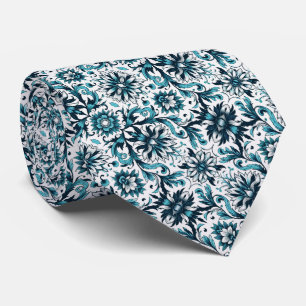 Cravate Modèle Floral turquoise & blanc