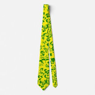 Cravate Modèle floral vert G01. B Jaune