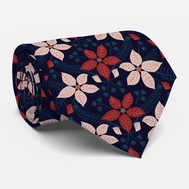 Cravate Modèle moderne bleu rose et rouge floral (Roulé)