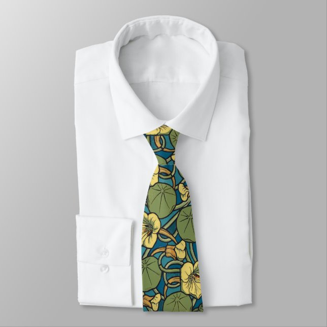 Cravate Modèle Nouveau de fleur de capucine jaune bleu (Attaché)