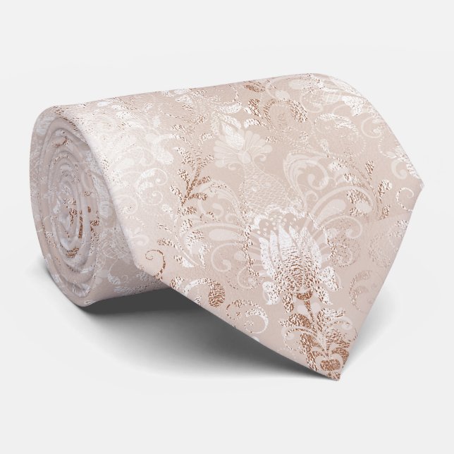 Cravate Modèle Rose de luxe Gold Foil Damask (Roulé)