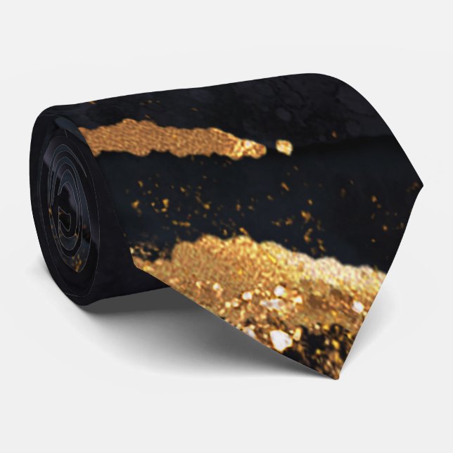 Cravate Modern Black and Gold Agate Men's  (Roulé)