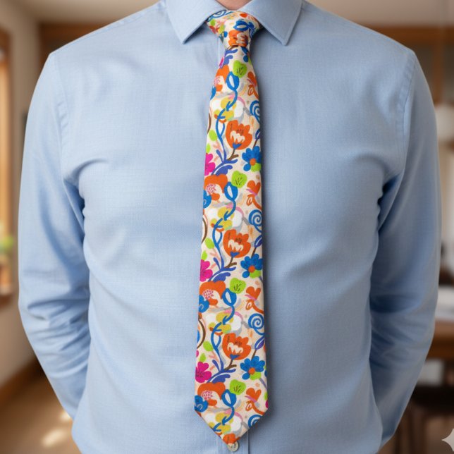 Cravate Modern Botanical – Bold Funky Floral (Bright floral necktie)