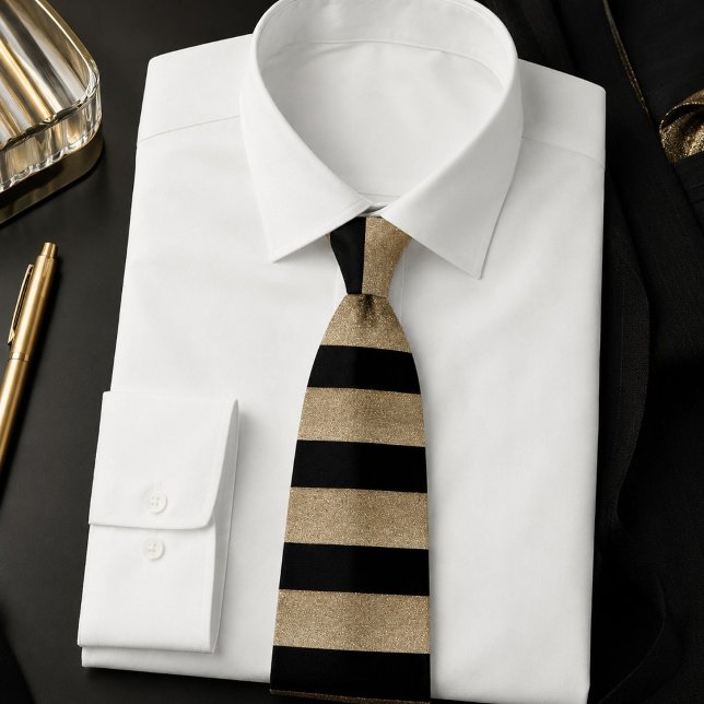 Cravate modern chic geometric black and gold stripes (modern chic geometric black and gold stripes neck tie)