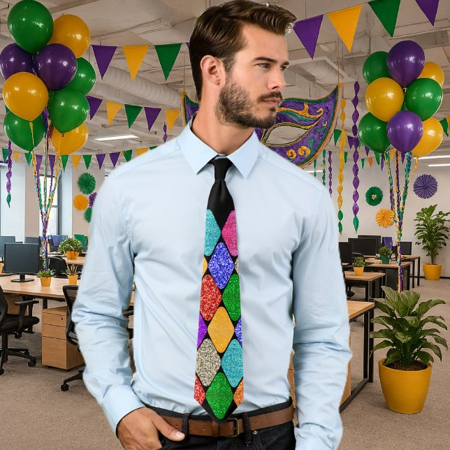 Cravate Modern Harlequin Pattern Sparkly Mardi Gras  (Créateur téléchargé)