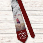 Cravate Modern Red Best Dad Ever Father`s Day 2 Photos<br><div class="desc">Modern Red Best Dad Ever Father`s Day 2 Photos neck tie. White typography on dark red background with 2 photos - add your photos. You can change any text on the tie. A perfect gift for a dad,  new dad or grandfather on Father`s Day.</div>